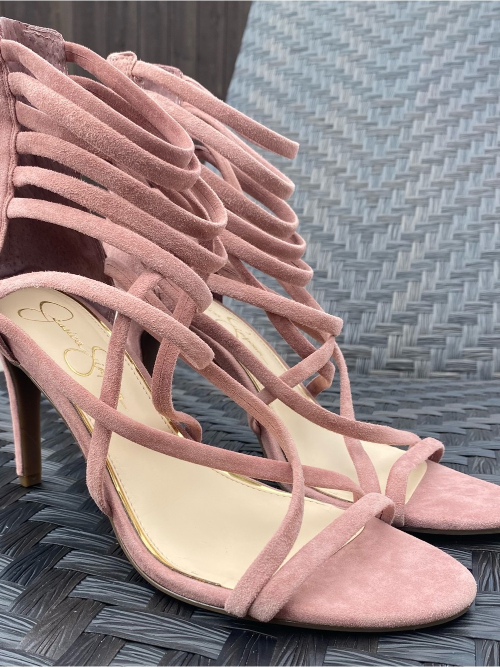 Jessica Simpson Dusty Rose Suede Lace-Up Strappy Heels